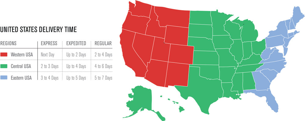 Shipping Time Map Lowry Sports | Policies